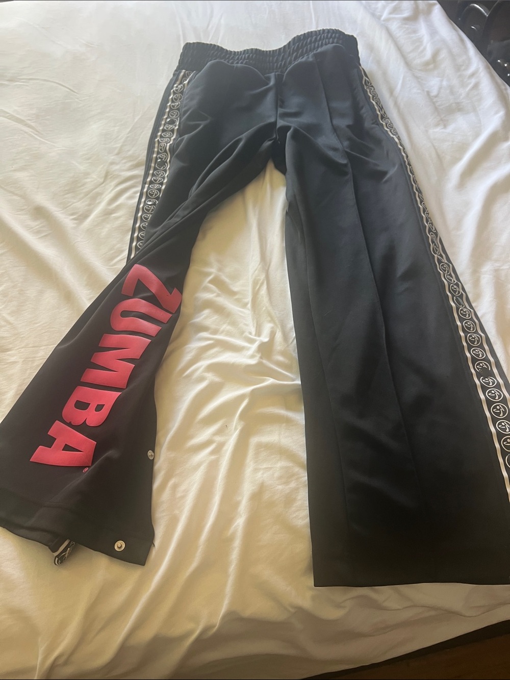 Zumba Fitness Black Track Pants with Pink Logo and Side Trim
